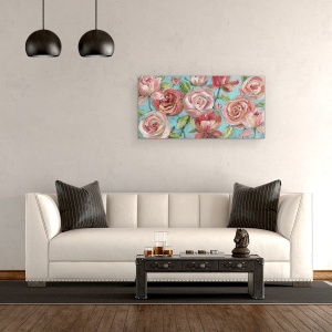 Tablou canvas - Flori, Rosu, Roz, Pictura, 50 x 100 cm - Img 4