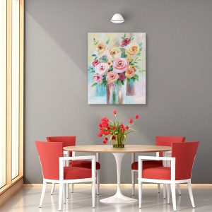 Tablou canvas - Flori, Trandafiri, Luminoase, Buchet, Vaza, Pictura, 40 x 50 cm - Img 4