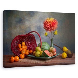 Tablou canvas - Fructe, Natura moarta, Fructe, Portocale, Pere, 80 x 120 cm