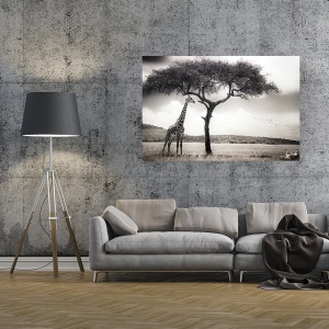 Tablou decorativ modern living cu girafă și copac pe canvas