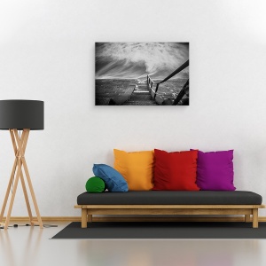 Tablou canvas - In Adancul Marii, Peisaj, Peisaj Marin, Alb-Negru, Feroviar, Scara, 40 x 60 cm - Img 2