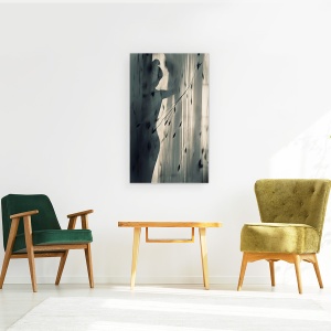 Tablou canvas - Incert, Stare de Spirit, Perdea, Fereastra, Femeie, Model, Silueta, 50 x 80 cm - Img 2