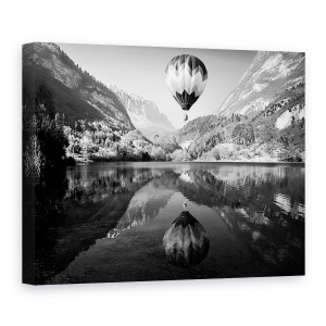 Tablou canvas - La Mongolfiera, Lac, Munti, Balon, Peisaj, Reflectie, 60 x 80 cm