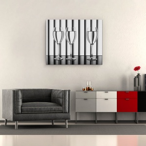 Tablou canvas - Linii, Natura Moarta, Alb-Negru, Sticla, Ochelari, Pahare De Vin, 60 x 75 cm - Img 2