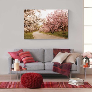 Tablou Canvas - Livada, Pomi, Flori, Cirese, Peisaj, Primavara, 80 x 120 cm - Img 2