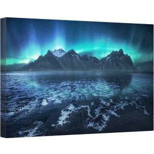 Tablou canvas - Lumea Inghetata, Aurora, Lac, Munte, Peisaj, Inghetat, 80 x 120 cm
