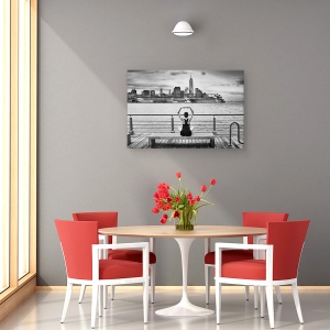 Tablou canvas - Momentum, NYC, Hudson, Alb-Negru, Pod, Barca, 60 x 90 cm - Img 4