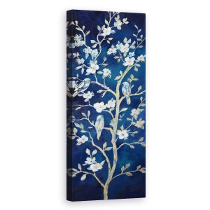 Tablou canvas - Natura, Copac, Flori, Pasari, Indigo, Pictura, 30 x 90 cm