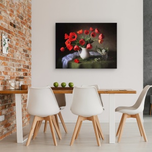 Tablou Canvas - Natura Moarta Colorata 2, Lalele, Vaza, Jar, 75 x 100 cm - Img 4