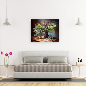 Tablou Canvas - Natura Moarta Cu Flori Salbatice Si Fructe De Padure, Vara, 40 x 50 cm - Img 3