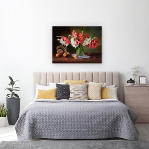 Tablou Canvas - Natura Moarta Cu Gladioli si Piersici, 50 x 70 cm - Img 3