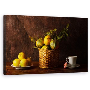 Tablou canvas - Natura Moarta Cu Lamai, Portocale Si Un Trandafir, 50 x 80 cm