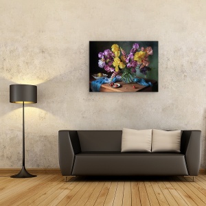 Tablou Canvas - Natura Moarta Cu Un Buchet De Irisi si Lupin, 75 x 100 cm - Img 2