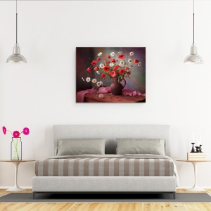 Tablou Canvas - Natura Moarta Cu Un Buchet De Maci Si Musetel, 60 x 75 cm - Img 3