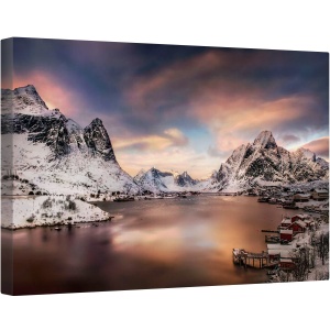Tablou canvas - Norvegia, Lofoten, Frau, Apus, Apa, 80 x 120 cm