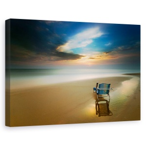 Tablou canvas - O Noua Zi, Peisaj Marin, Apus De Soare, Scaun, Plaja, 60 x 90 cm