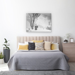 Tablou canvas - O Poveste De Iarna, Alb-Negru, Tren, Abur, Tren Cu Aburi, Vintage, 60 x 80 cm - Img 3