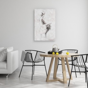 Tablou canvas - Oameni, Femeie, Alb-Negru, Rapsodia, Pictura, 80 x 120 cm - Img 4
