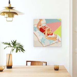 Tablou canvas - Oameni, Femeie, Plaja, Vara, La Soare, 60 x 60 cm - Img 4