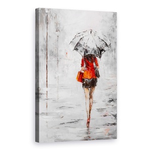 Tablou canvas - Oameni, Femeie, Rochie Portocalie, Ploaie, Pictura, 60 x 90 cm