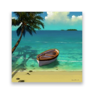Tablou Canvas - Ocean, Palmier, Barca, Insula, 60 x 60 cm