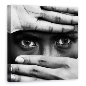 Tablou canvas - Ochi, Maini, Degete, Portret, Alb-Negru, Stare de Spirit, 60 x 60 cm