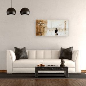 Tablou canvas - Oras, Cladiri, Seara, Cuplu In Dragoste, Pictura, 50 x 100 cm - Img 2