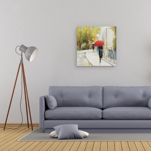 Tablou canvas - Orase si Arhitectura, Oras, Oameni, Ploaie, Umbrela, Pictura II, 60 x 60 cm - Img 2