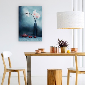 Tablou Canvas - Orhidee Si Cirese, Orhidee, Cirese, Floare, Fructe, Viata, 80 x 120 cm - Img 4