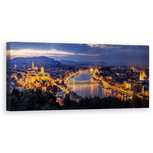 Tablou canvas - Panorama Budapestei, Peisaj Urban, Apus De Soare, 30 x 90 cm