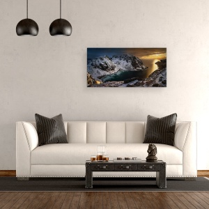 Tablou canvas - Panorama, Ryten, Lofoten, Norvegia, Iarna, Peisaj, 50 x 100 cm - Img 2