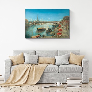 Tablou Canvas - Paris, Bulevard, Turnul Eiffel, Vapor, Nautic, Pod, Vara, 80 x 120 cm - Img 2
