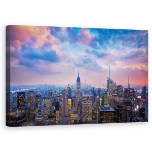 Tablou canvas - Partea De Sus A Stancii, Manhattan, New York, Noapte, Culori Pastelate, 50 x 80 cm