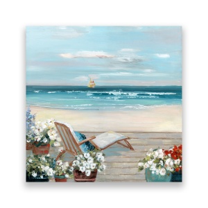 Tablou Canvas - Peisaj, Mare, Valuri, Plaja, Nisip, Flori, Vara, 60 x 60 cm