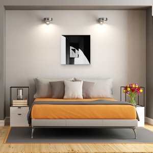 Tablou canvas - Pisica Neagra, Grafic, Alb-Negru, Fereastra, Contrast, Umbra, 60 x 60 cm - Img 3