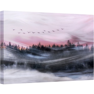 Tablou canvas - Plecand in Zori, Roz, Vant, Batut de Vanturi, Pomi, Apa, 80 x 120 cm