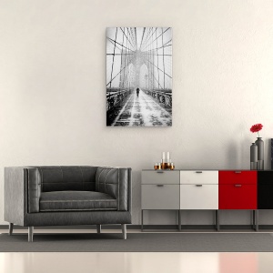 Tablou canvas - Plimbare In Viscol Pe Podul Brooklyn, Arhitectura, Strada, Alb-Negru, 60 x 90 cm - Img 2