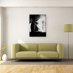 Tablou canvas - Ploaie, Persoana, Acoperire, Impermeabil, Umbrela, Alb-Negru, Imagine, 50 x 70 cm - Img 2