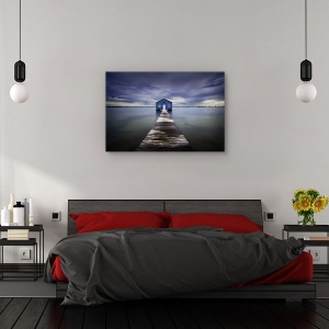 Tablou canvas - Ponton albastru, Peisaj, Rau, Albastru, Barca, 40 x 60 cm - Img 3