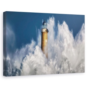 Tablou canvas - Puterea Marii, Valuri, Far, Cantabria, Santander, Spania, 80 x 120 cm
