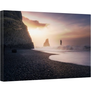 Tablou canvas - Rasarit de Soare in Reynisfjara, Islanda, Plaja, Pietricele, Coasta, 80 x 120 cm