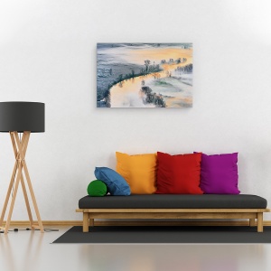 Tablou canvas - Rasarit de Soare, Peisaj, Toamna, Adda, Italia, Aur, 60 x 90 cm - Img 2