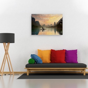 Tablou canvas - Raul Golden Li, Pescar, Munti, Rau, Li, China, 60 x 90 cm - Img 2