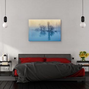 Tablou canvas - Reflectie matinala, Peisaj, Lac, Ceata, Albastru, 80 x 120 cm - Img 3