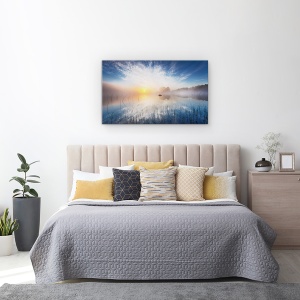 Tablou Canvas - Reflecţie, Peisaj Marin, Ceata, Rasarit, Cer, Lac, Reflectie, 50 x 80 cm - Img 3