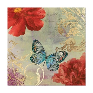 Tablou Canvas - Regal, Flori, Bujori, Fluture, 60 x 60 cm