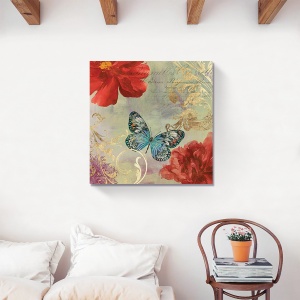 tablou decorativ flori bujori fluture canvas 60x60 cm