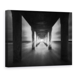 Tablou canvas - Repetitie, Alb-Negru, Mare, Plaja Din Manhattan, Pier, 60 x 80 cm