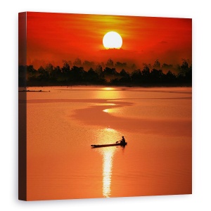 Tablou canvas - Rowling Singur, Soare, Apus De Soare, Barca, Canoe, Plaja, 90 x 90 cm