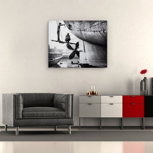 Tablou canvas - Santierul Naval Dacca, Documentar, Alb-Negru, Elice, Vapor, Constructie, 60 x 75 cm - Img 2
